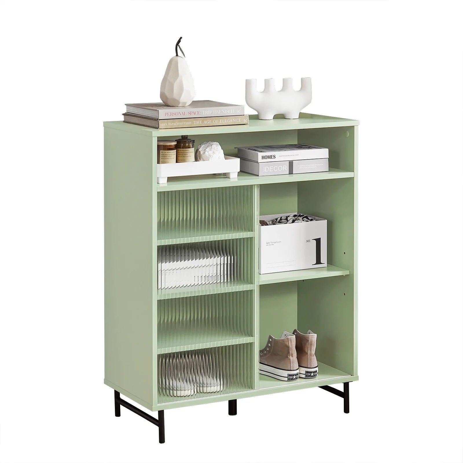 Skænk / reol i chic design, 70x33x90 cm, fås i grøn og hvid, Grøn
