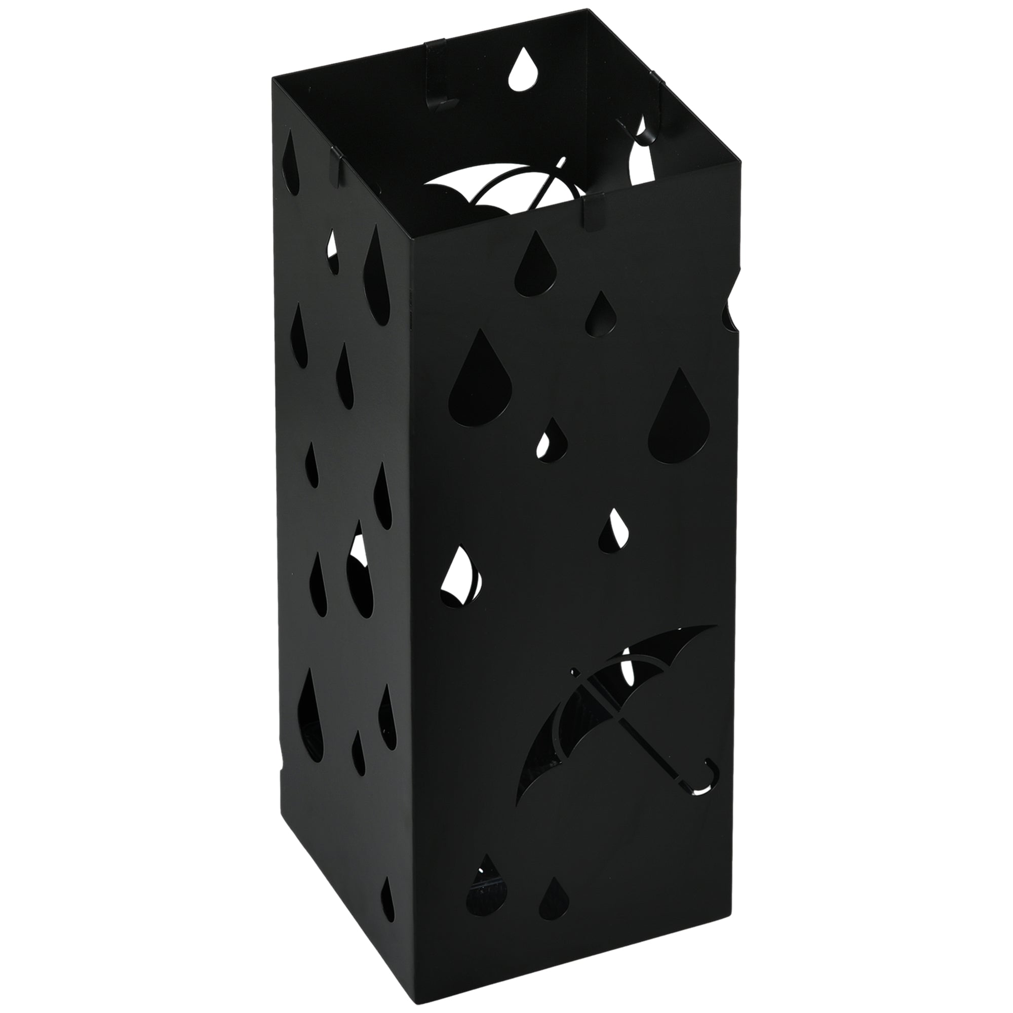 Paraplystativ, 4 kroge, drypbakke, stål, sort
