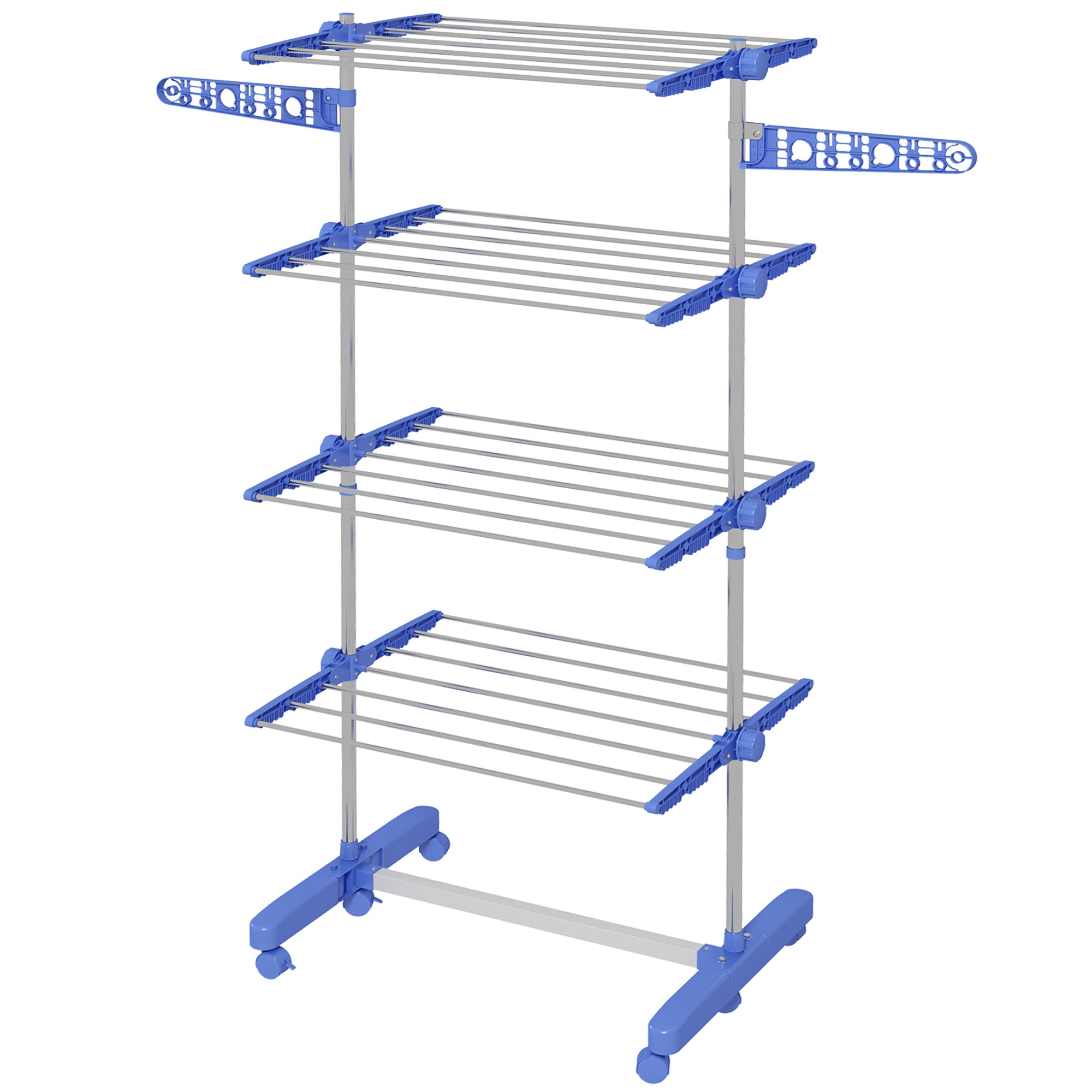 Tørrestativ med 5 niveauer, foldbar, et-klik-system, 142 cm x 55 cm x 1,72 cm, blå + sølv