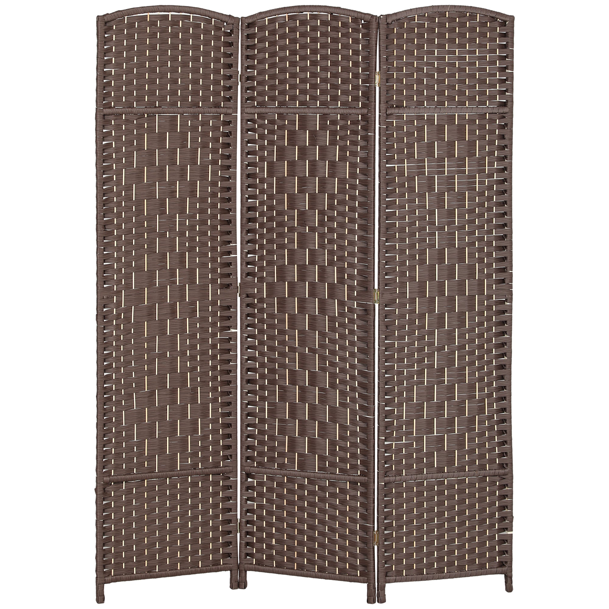 Rumdeler, 3-panels foldbar skillevæg, vævet mønster, fyrretræ, brun