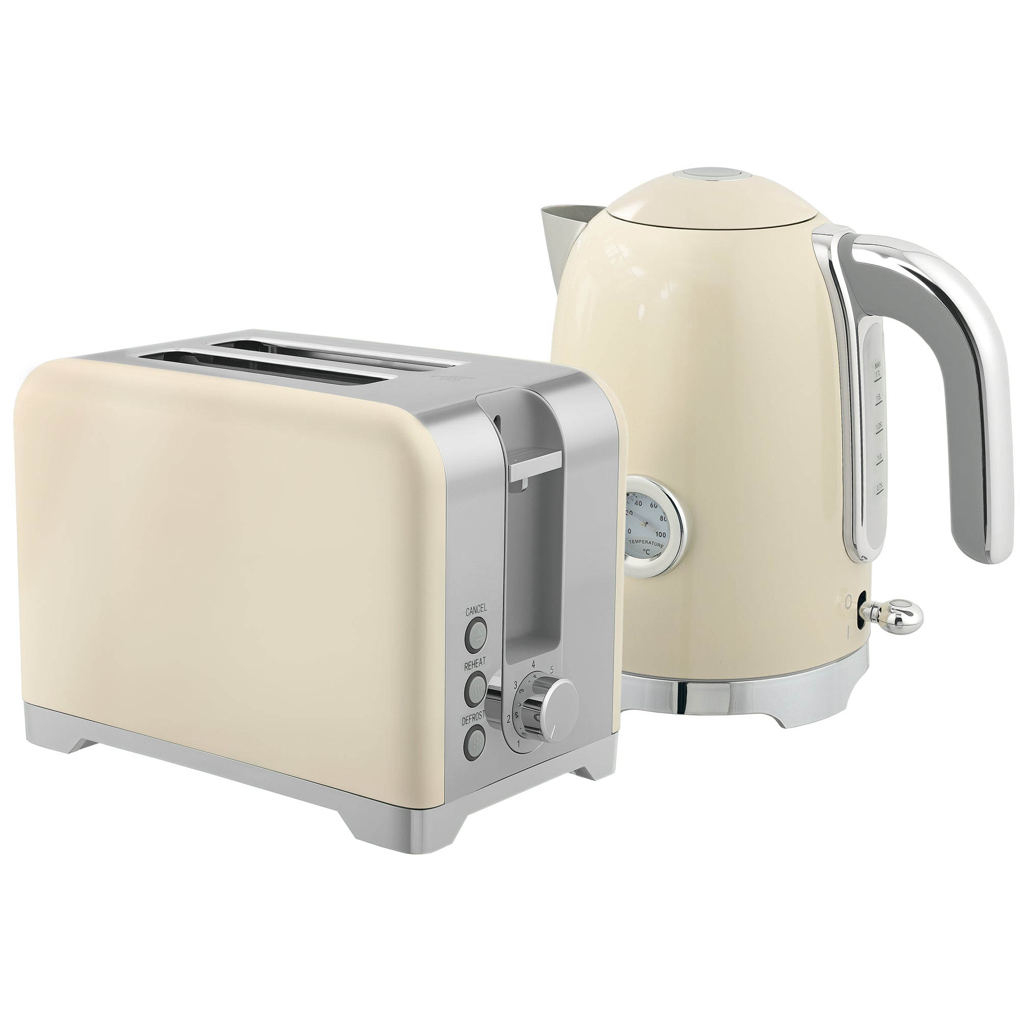 Elkedel- og brødristersæt, 2200W, 7 bruningsniveauer, forskellige funktioner, fløde