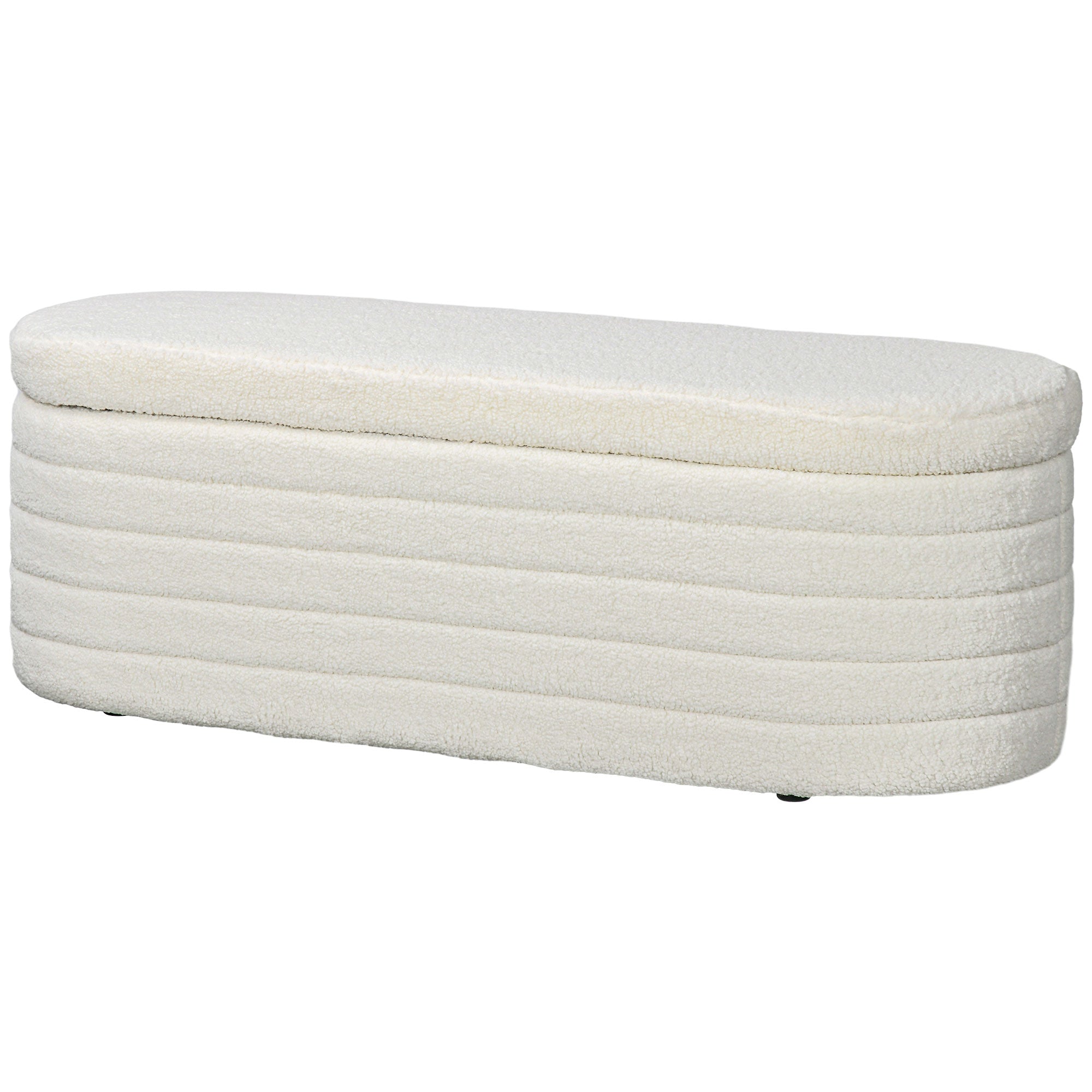 Sengebænk, opbevaringsplads, teddy fleece, 116x41x40,5cm, cremehvid