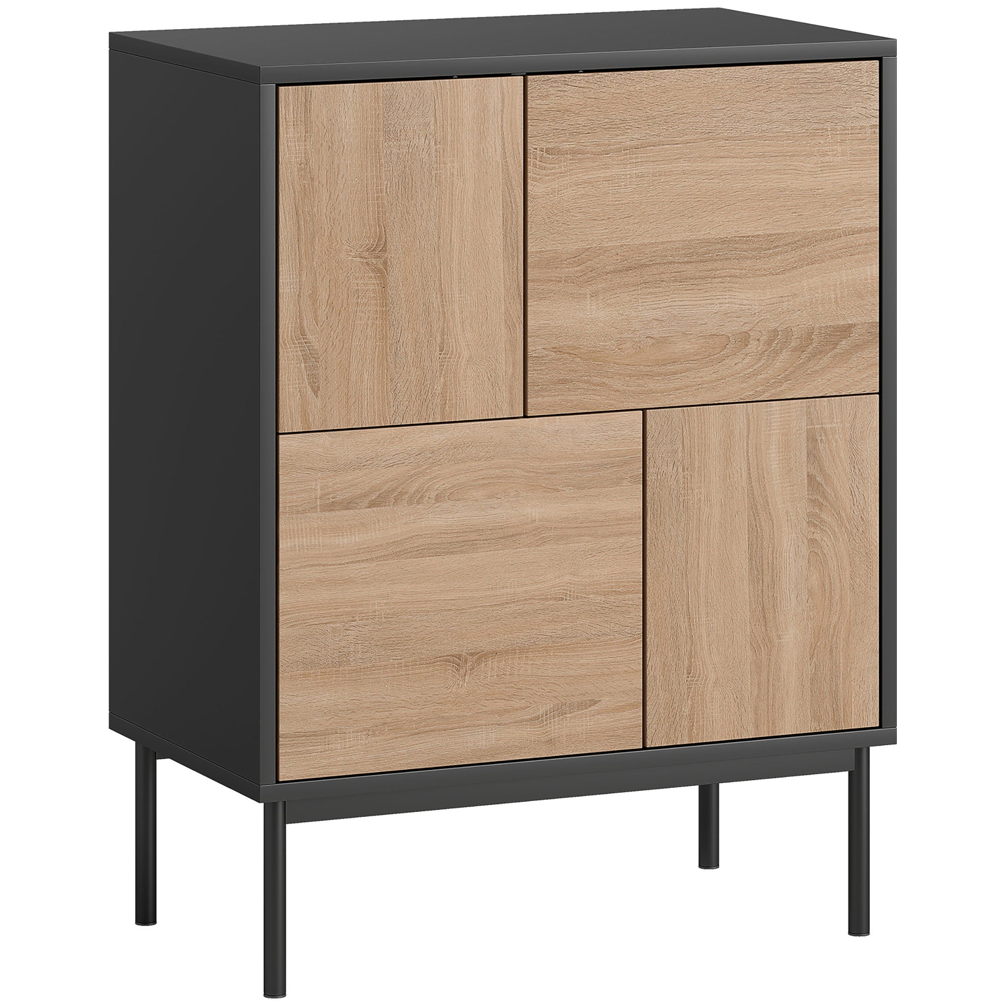 Skænk med push-to-open låger, spisestueskab med metalben, køkkenskab, MDF, sort + naturtræ