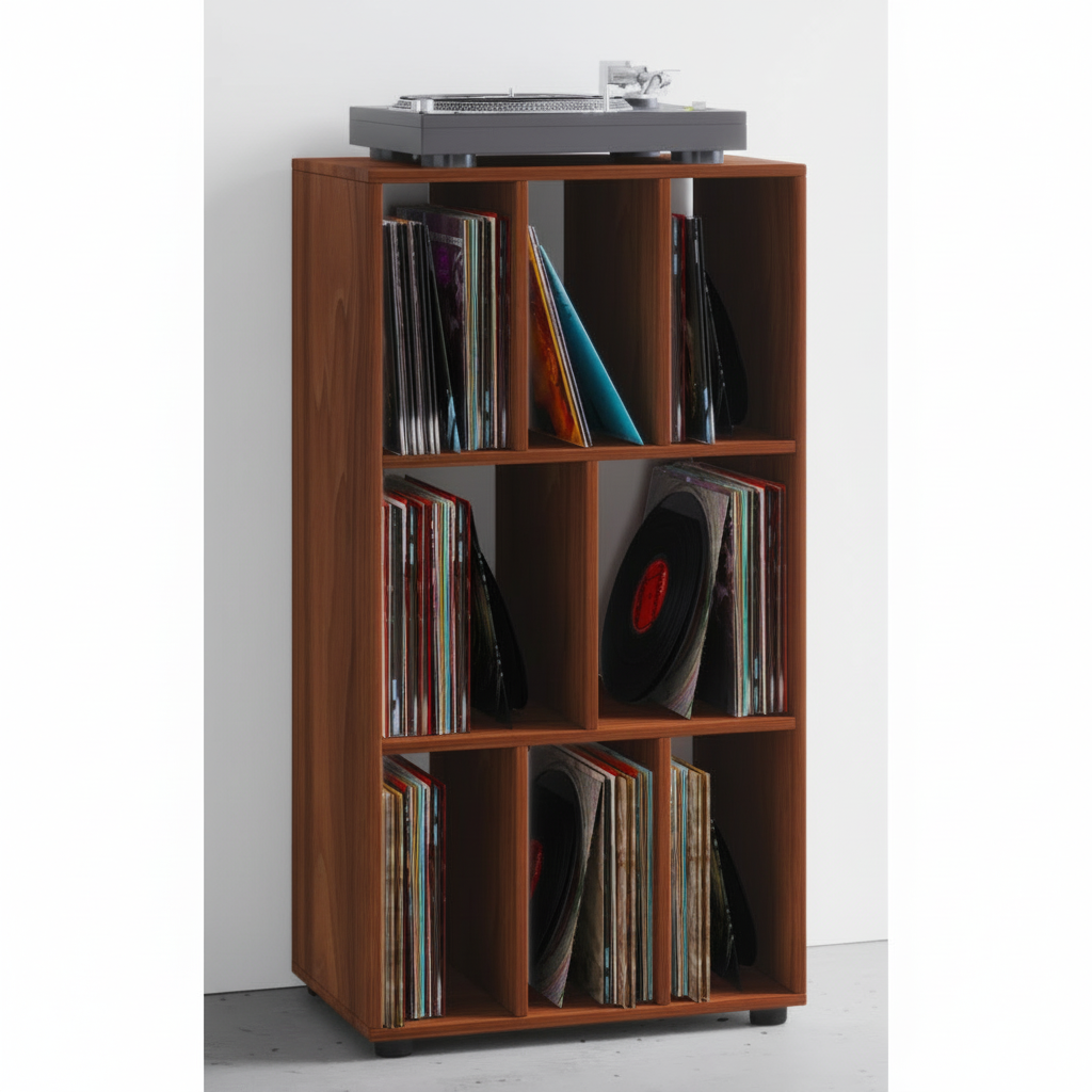 Vinylreol til 250 LP'er, 115 x 60 x 34 cm, brun
