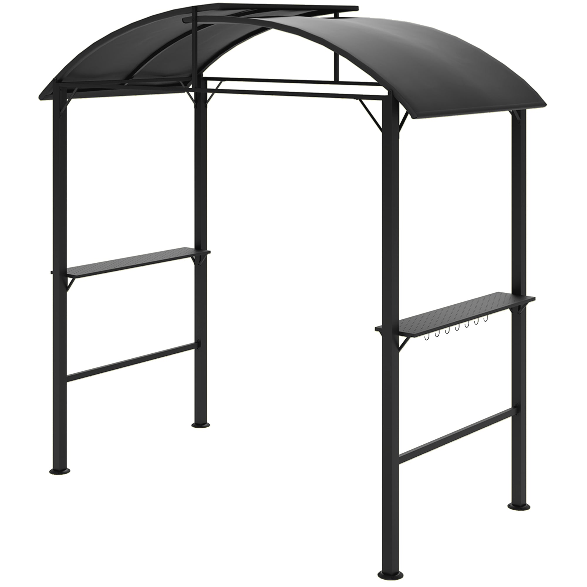 Bbq-pavillon, 2 sidehylder, kroge, stålramme, 1,1 x 2,3 m, mørkegrå