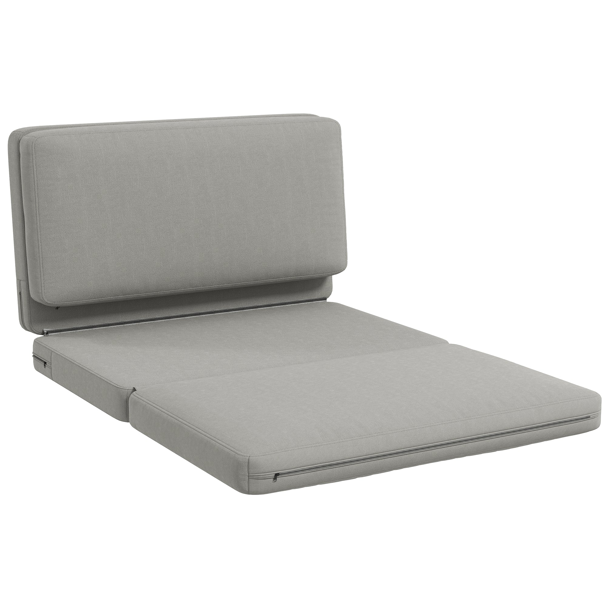 2-I-1 foldbar lænestol med gæstemadras, delbar, 120 cm bred, lysegrå