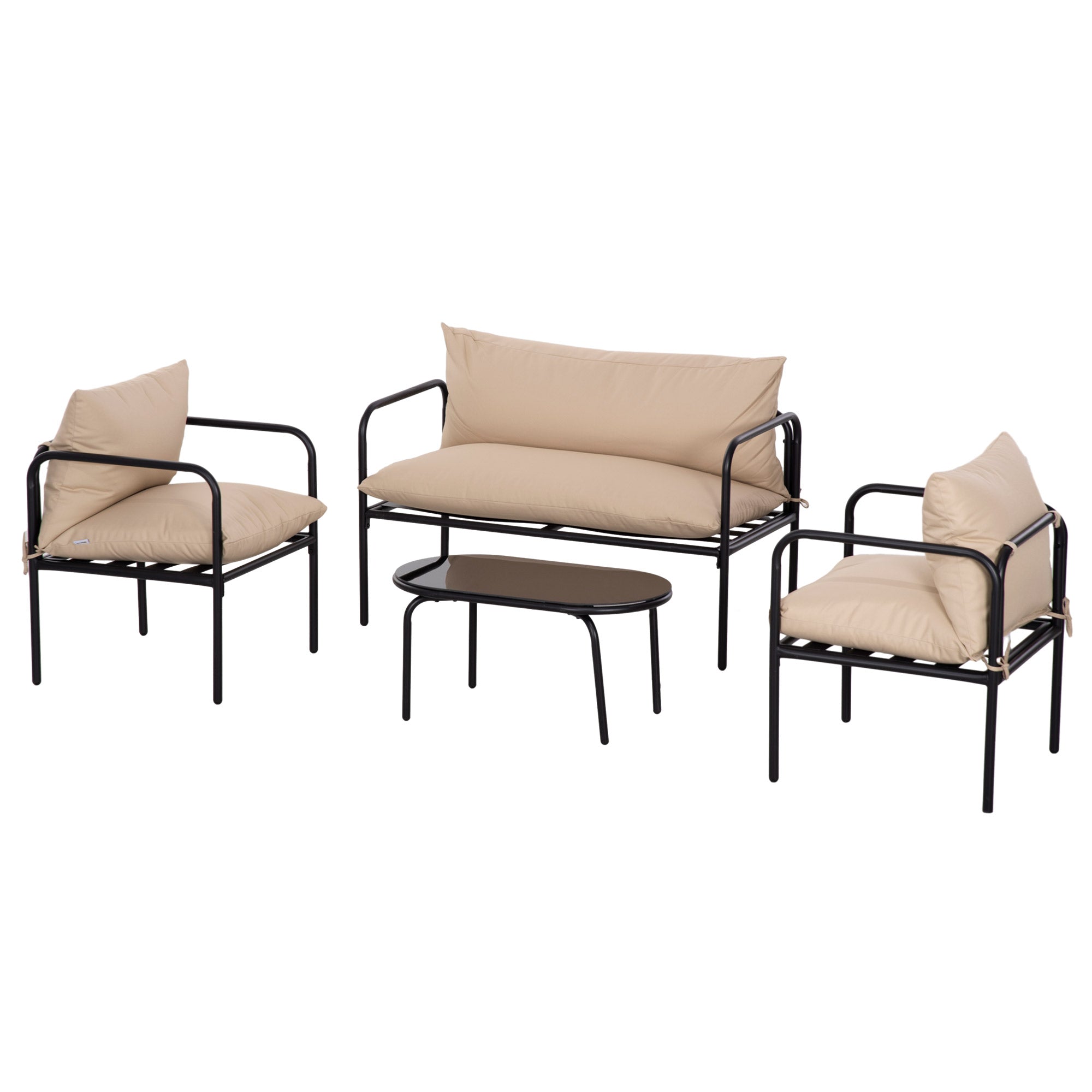 Havesofasæt i rattan, boho-stil, vejrbestandig, 116 cm x 58 cm x 66 cm, kaki