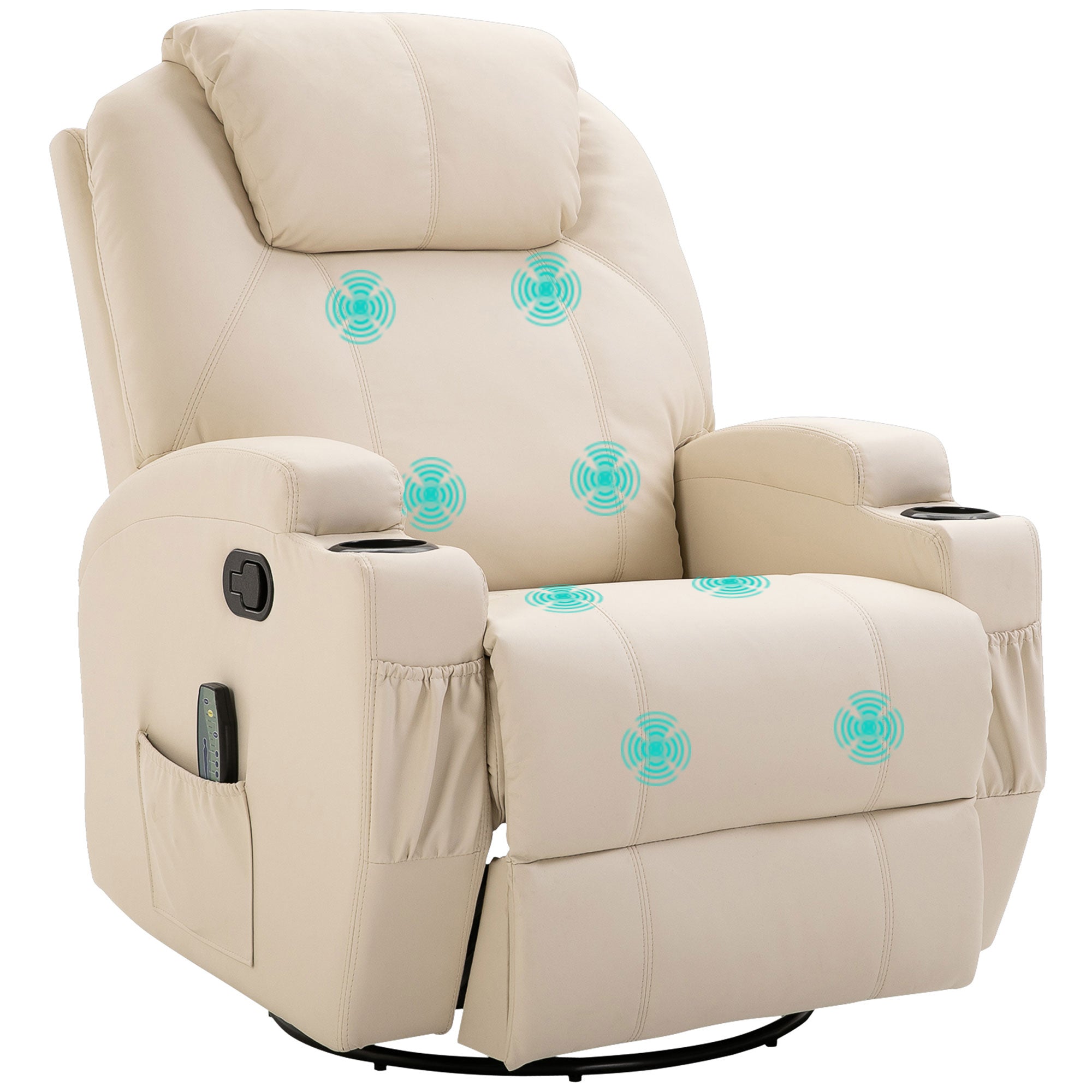 Massagestol elektrisk afslappende stool tv-stol massagefunktion 5 massagetilstande lænefunktion kunstlæder træ metal skum cremehvid 84 x 92 x 109 cm