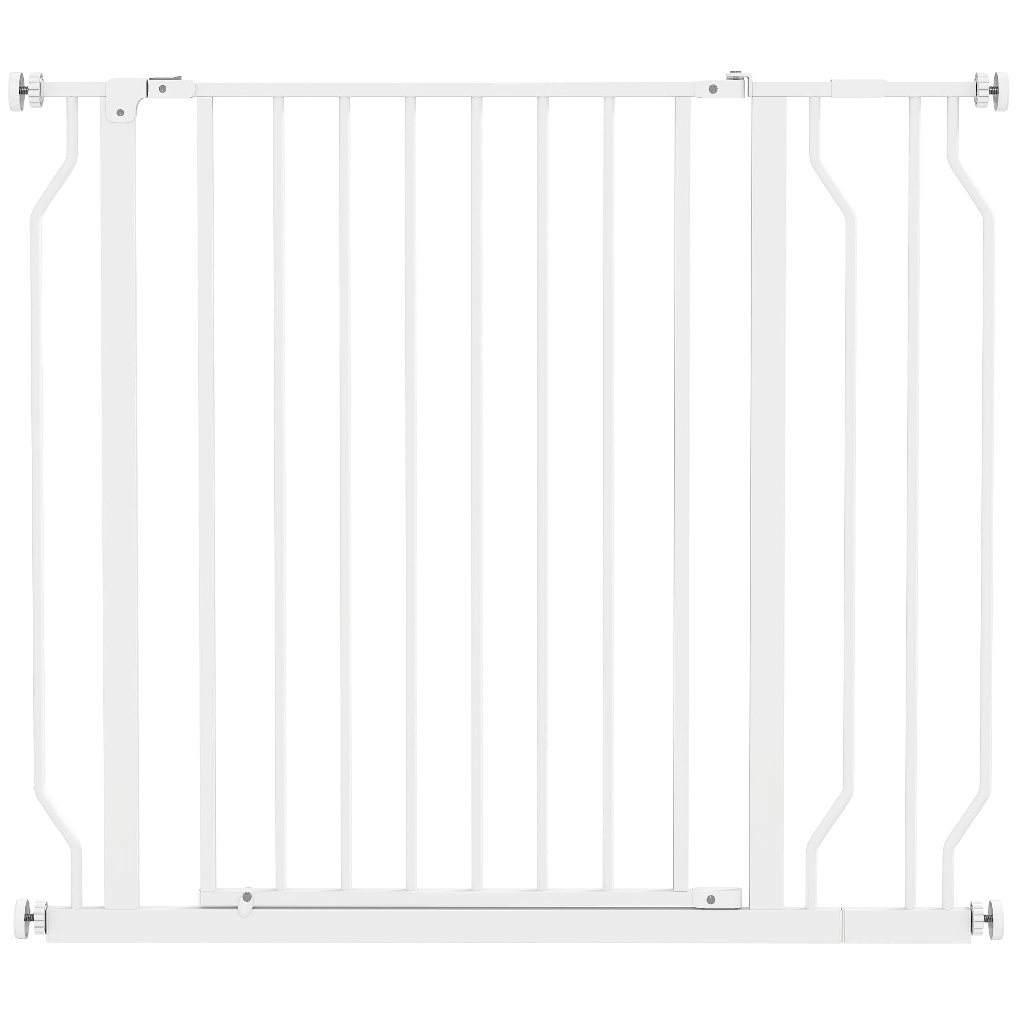 Hundesikkerhedsgitter, barrieregitter, tovejsåbning, vægbeslag med trykknapper, justerbar fra 75 cm til 95 cm, hvid