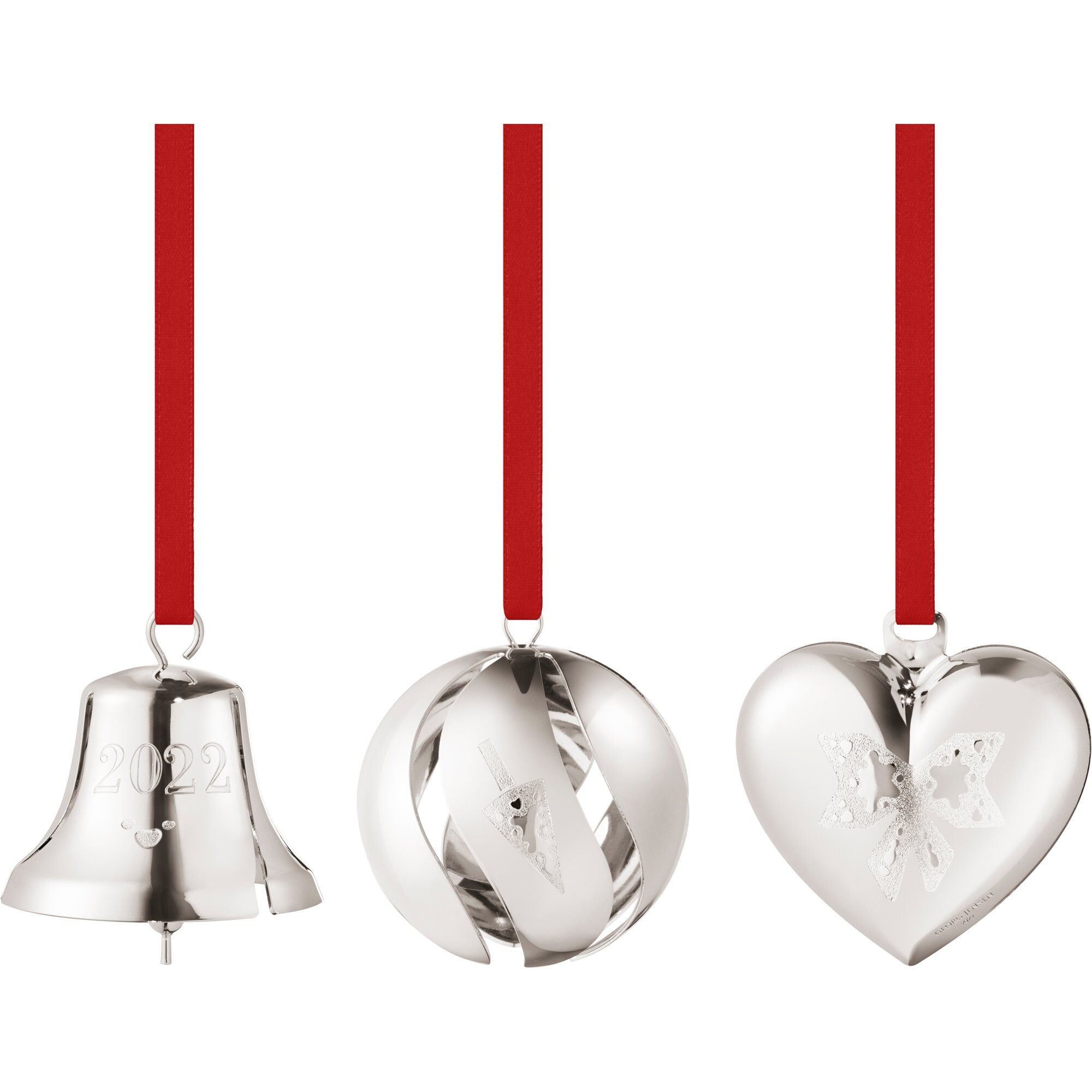 Georg jensen 2022 sæt med kugle, klokke og hjerte, palladium