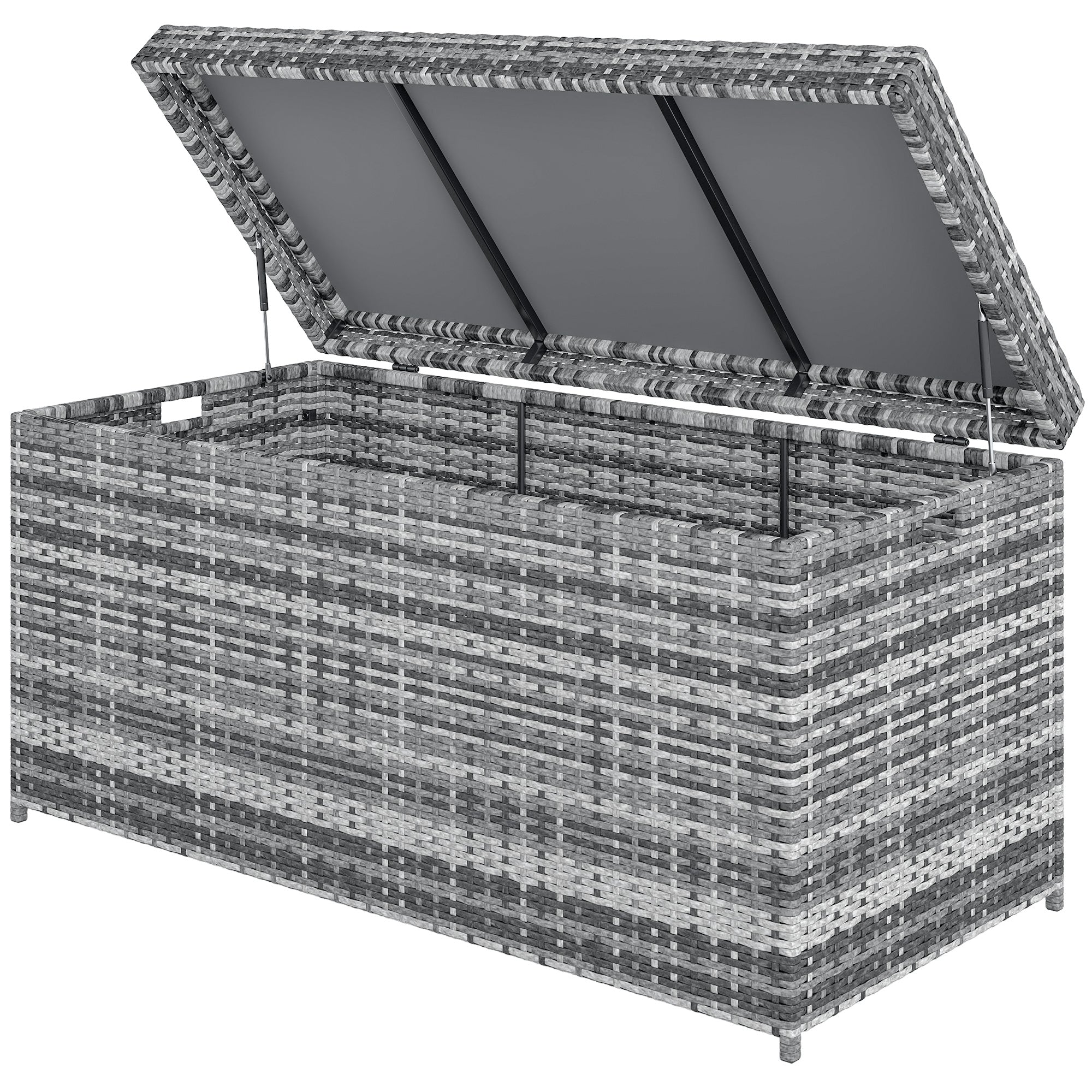 Rattan pudeboks 380l vejrbestandig pudeboks med låg opbevaringsplads uv-resistent 130 x 61 x 65 cm mørkegrå