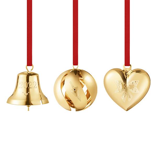 Georg Jensen jul 2022 - Gavesæt - Klokke - Kugle - Hjerte - Guld  : Erling Christensen Møbler