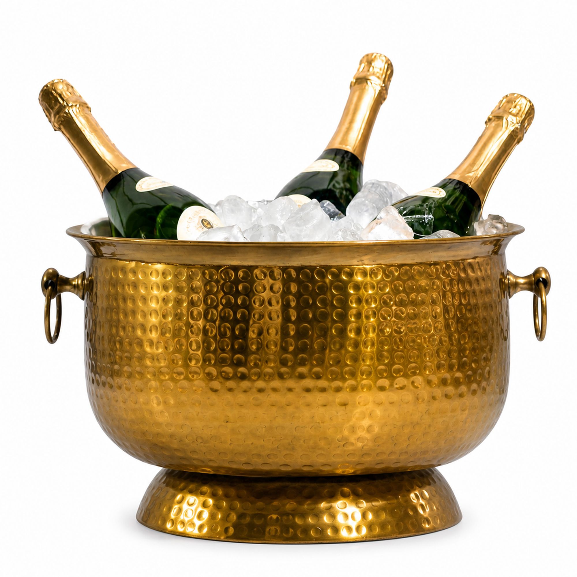 Champagnekøler med hamret finish - XXL flaske- og champagnekøler 37 cm til op til 6 flasker champagne, vin, mousserende vin eller øl - guldfarvet drikkekøler og isspand - håndlavet