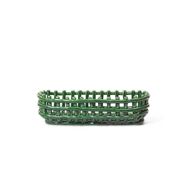 Ferm Living Ceramic basket, oval - Emerald green  : Erling Christensen Møbler
