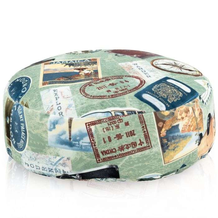 Round Footstool Pouffe - Premium Printed Fabric, 27237