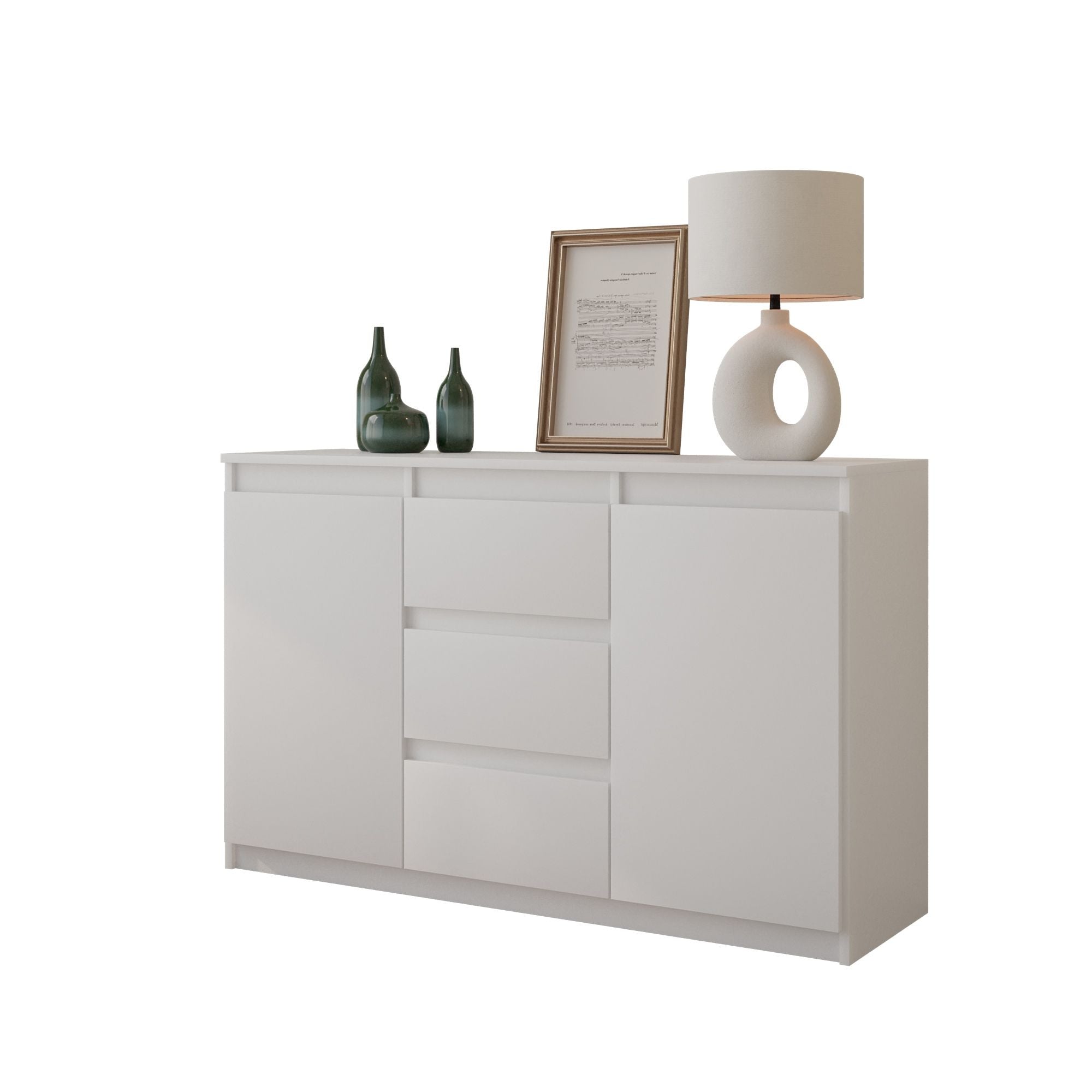 MIKEL - Kommode med 3 skuffer - mat hvid H75cm B120cm D35cm