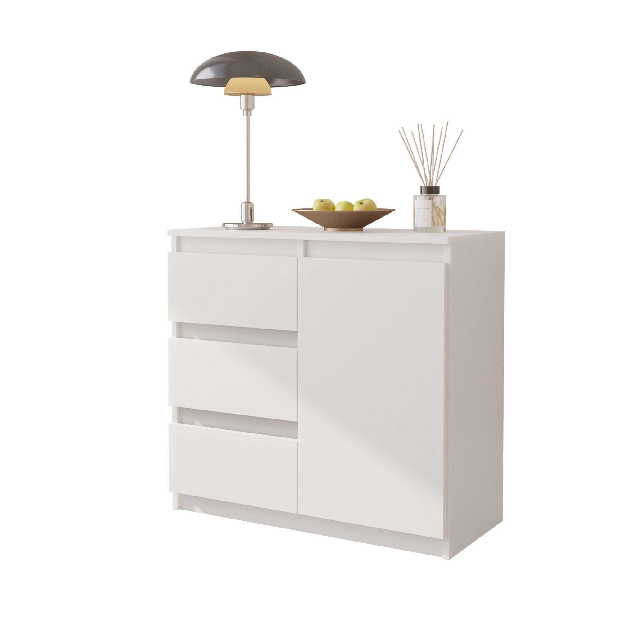 MIKEL - Kommode med 3 skuffer -Â mat hvid H75cm B80cm D35cm