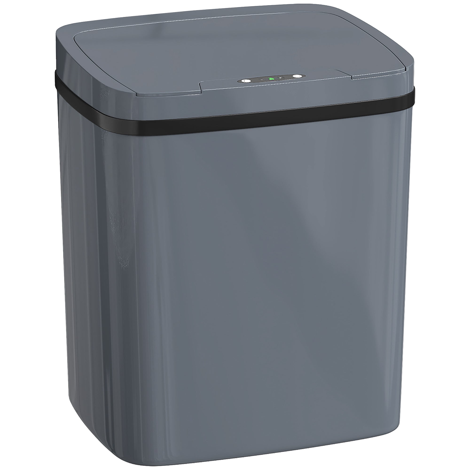 Sensoraktiveret 15L automatisk skraldespand med to åbningsmuligheder, til kontor, køkken, 27,6 x 21,4 x 33,5 cm, grå