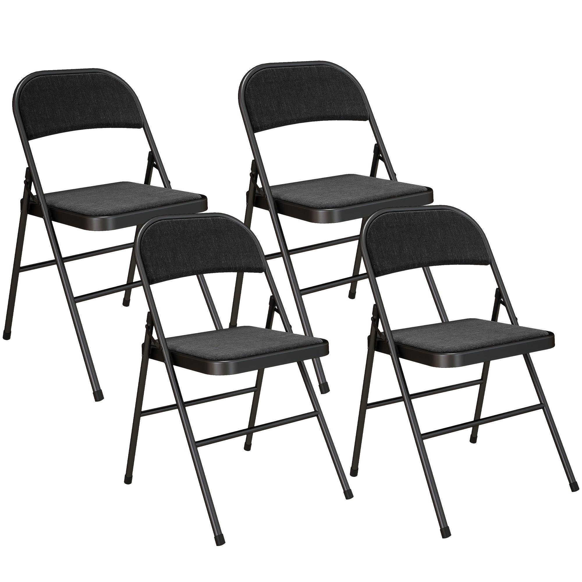 Sæt med 4 klapstole, bærbare kontorstole, metalben, klapstol til kontor, reception, venteværelse, linnedlook, sort