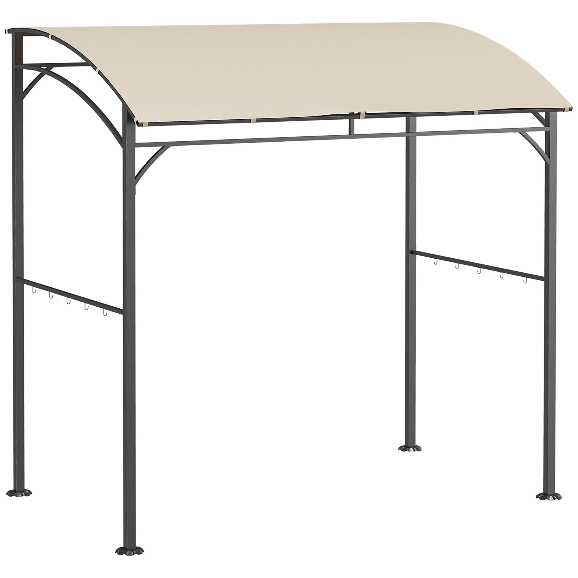 Grillpavillon, grillbaldakin, regnslag, kroge til redskaber, stålramme, beige+sort, 215 x 150 x 182/220 cm