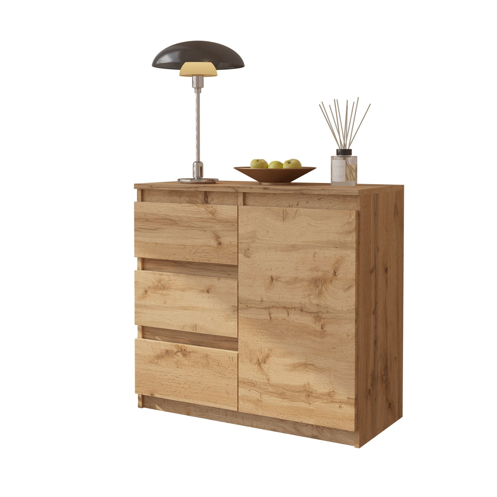 MIKEL - Kommode med 3 skuffer - naturfarvetÂ H75cm B80cm D35cm