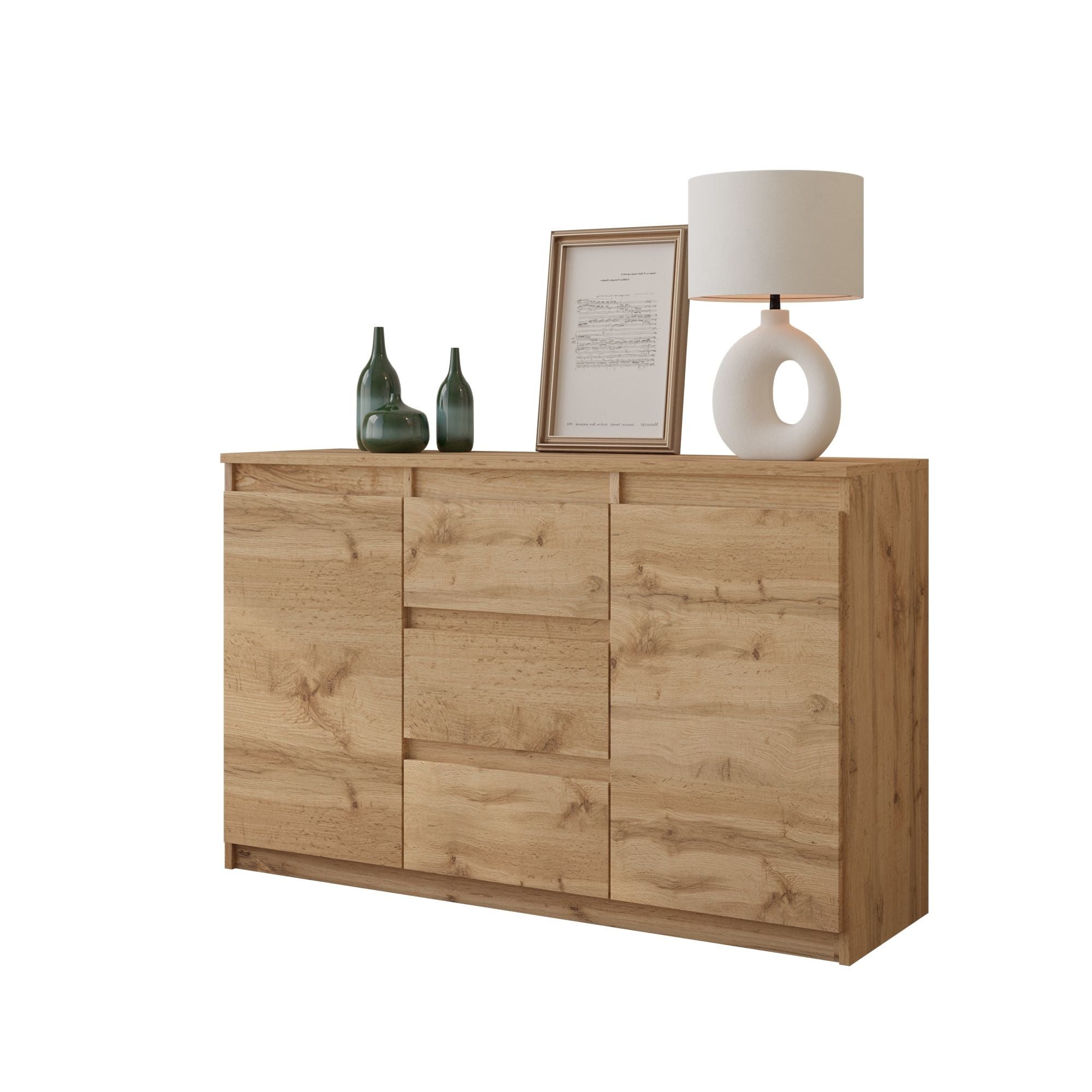 MIKEL - Kommode med 3 skuffer - naturfarvet H75cm B120cm D35cm