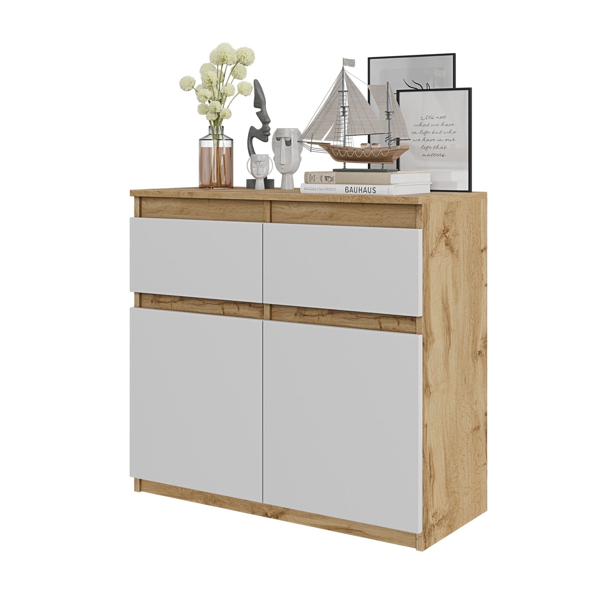 NOAH - Kommode med 2 skuffer - naturfarvet / mat hvid, H75xB80xD35 cm