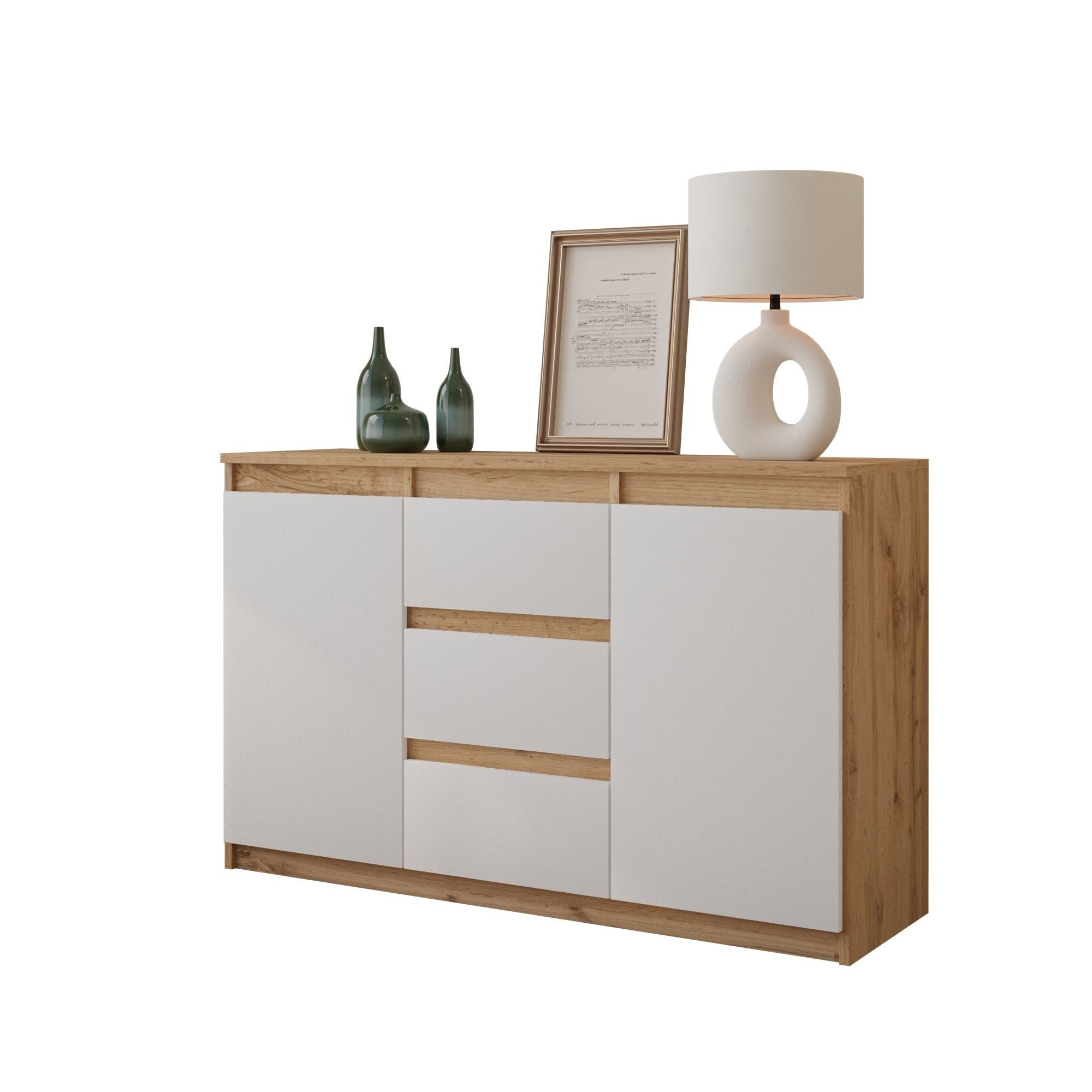 MIKEL - Kommode med 3 skuffer - naturfarvet / mat hvid H75cm B120cm D35cm