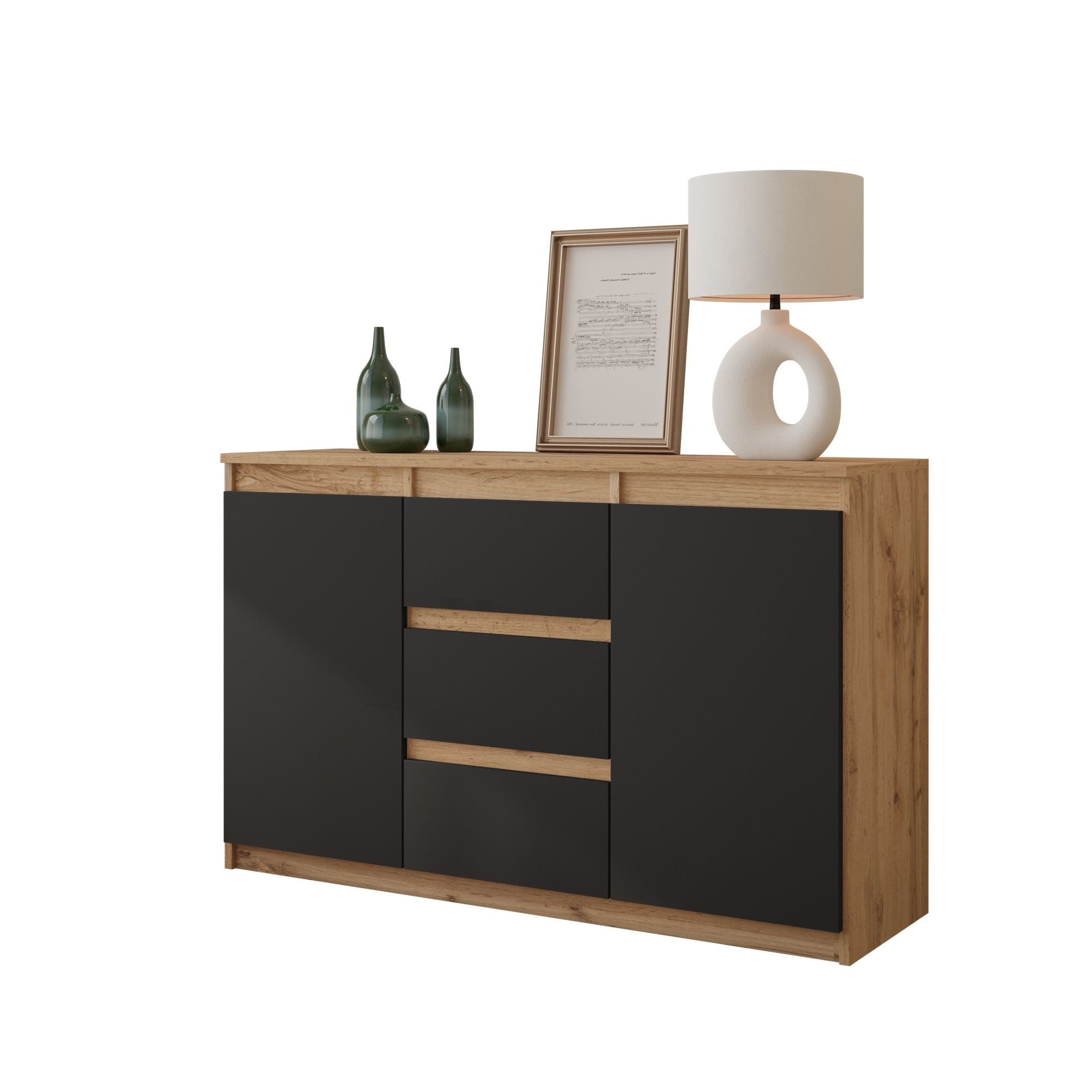 MIKEL - Kommode med 3 skuffer - naturfarvet / antracit-grå H75cm B120cm D35cm
