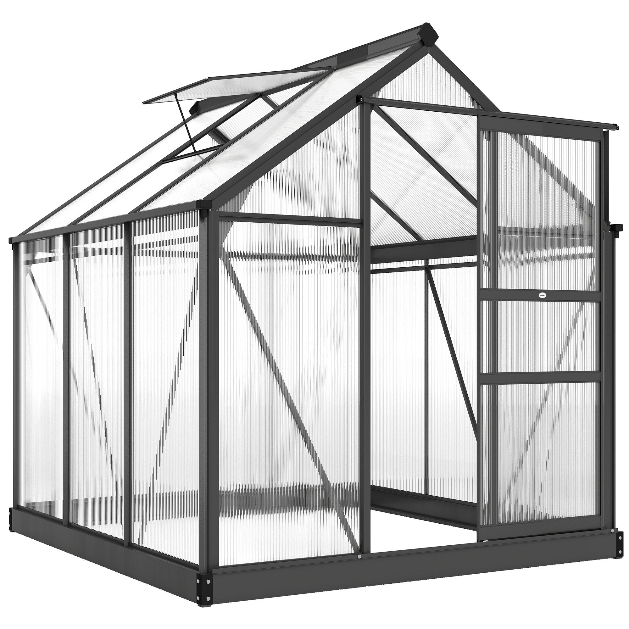 Aluminiumsdrivhus 3,65mÂ² 190x192x201cm med fundament, tagvindue, skydedør, 4 mm paneler, UV-bestandig