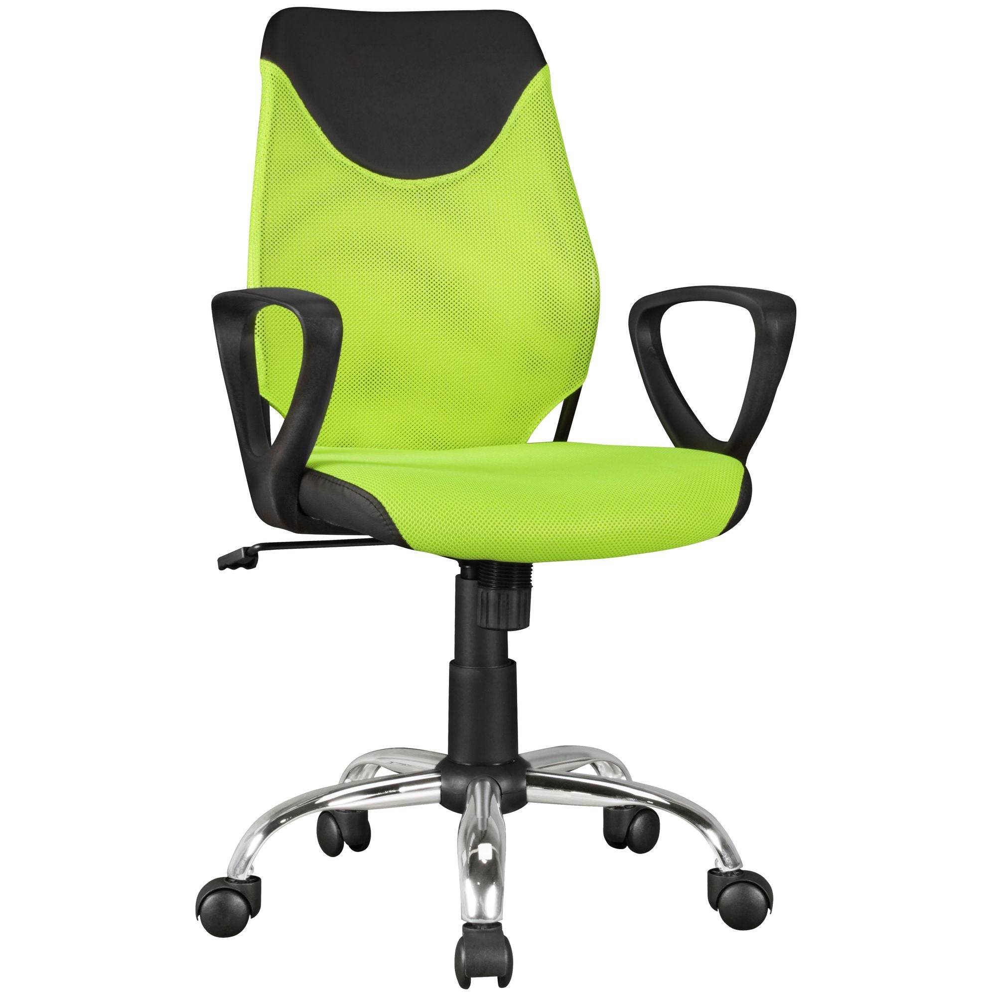 TERNI børnekontorstol, sort og lime, til børn fra 6 år, med ryglæn; ergonomisk drejestol; højdejusterbar ungdomsstol