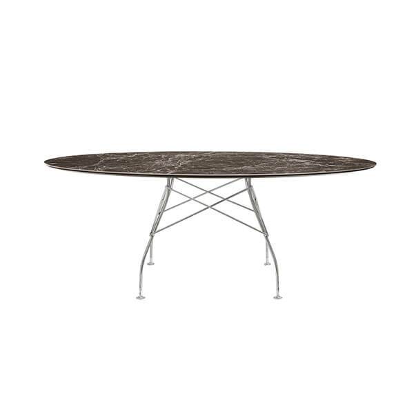 Kartell Glossy spisebord - 192x118 cm. - Brown Emperador - krom stel  : Erling Christensen Møbler