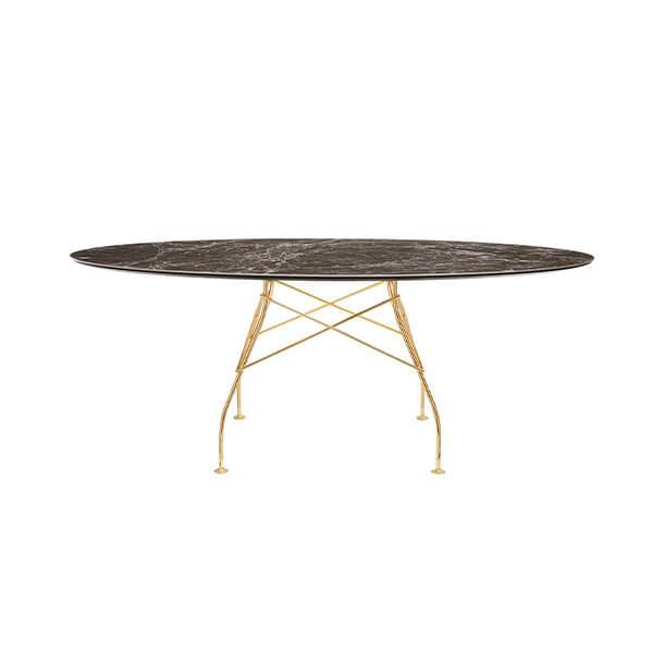 Kartell Glossy spisebord - 192x118 cm. - Brown Emperador - guld stel  : Erling Christensen Møbler