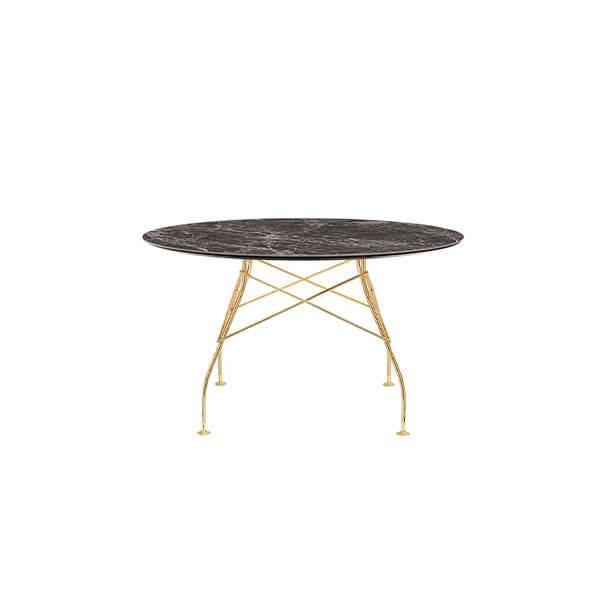 Kartell Glossy spisebord - Ø128 cm. - Brown Emperador - guld stel  : Erling Christensen Møbler