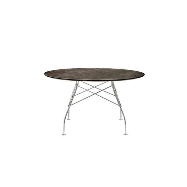 Kartell Glossy spisebord - Ø128 cm. - Aged Bronze - krom stel  : Erling Christensen Møbler