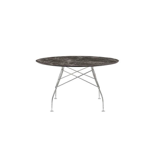 Kartell Glossy spisebord - Ø128 cm. - Brown Emperador - krom stel  : Erling Christensen Møbler