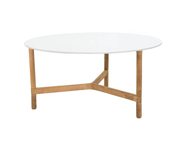 Cane-Line Twist sofabord - Rundt - Ø 90 cm. - Stel: Teak - Bordplade: Hvid Hi-Core hvid : Erling Christensen Møbler