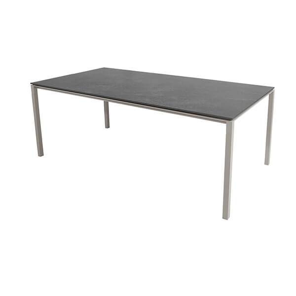 Cane-Line Pure havebord - 200x100 cm - Stel i taupe - bordplade i fossil sort Fossil Black (Keramisk) : Erling Christensen Møbler