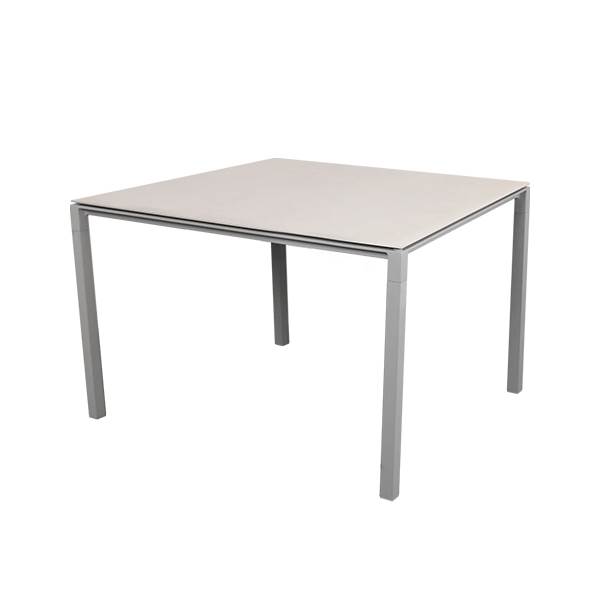 Cane-Line Pure havebord - 100x100 cm - Toscana sand bordplade, stel: Lysegrå Lysegrå (Aluminium) : Erling Christensen Møbler