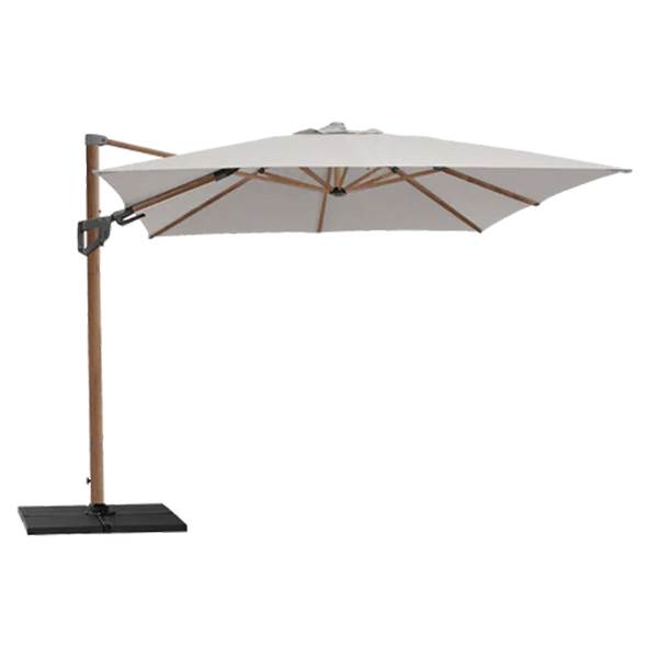 Cane-line Hyde Luxe parasol inkl. fod & fliser - 3x4 m. - Aluminium (wood look) w/ Dusty white fabric  : Erling Christensen Møbler