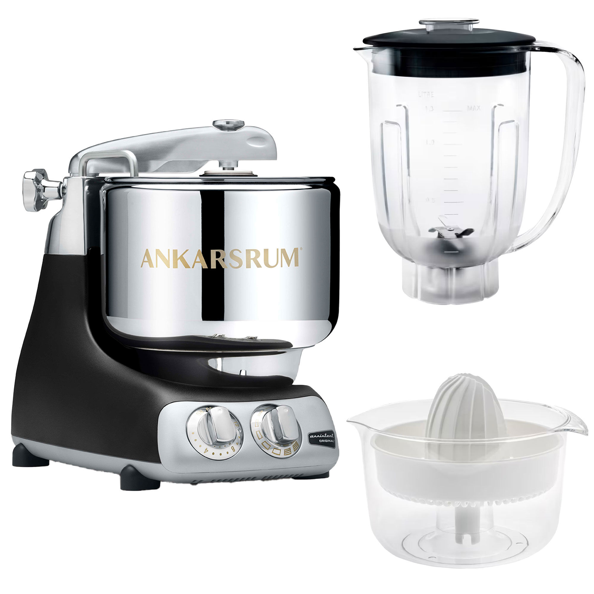 Ankarsrum Assistent AKM6230 + mixerkande & citruspresser, sort