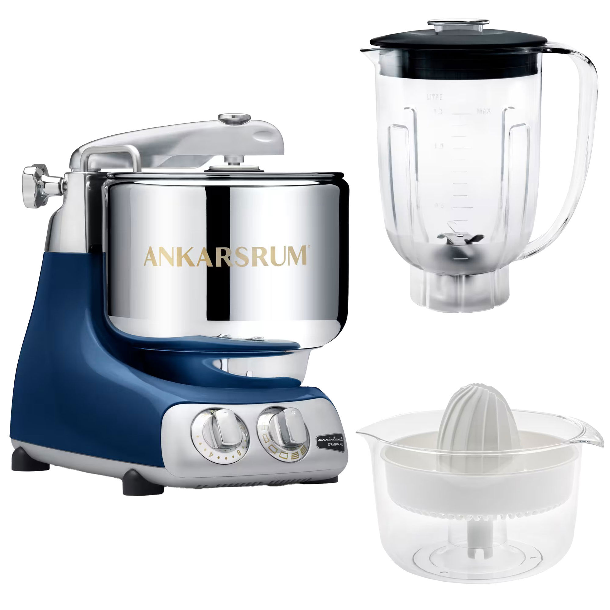 Ankarsrum Assistent AKM6230 + mixerkande og citruspresser, ocean blue