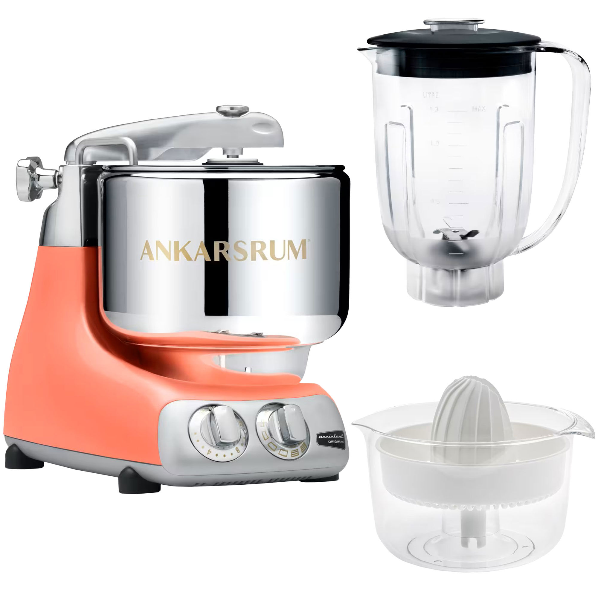 Ankarsrum Assistent AKM6230 + mixerkande og citruspresser, coral crush