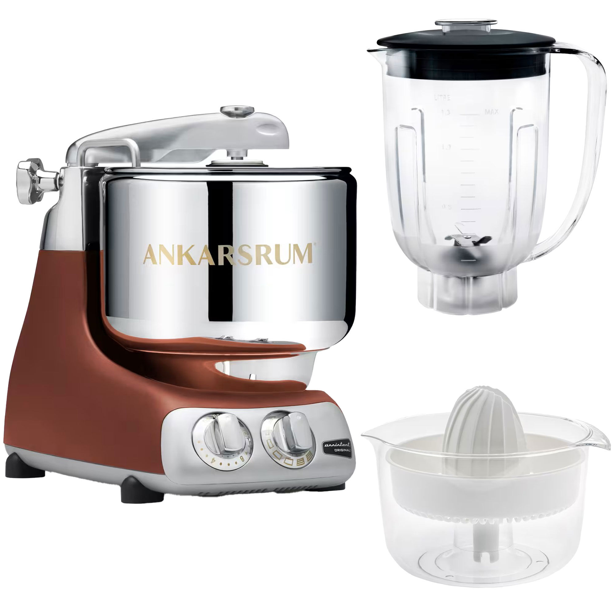 Ankarsrum Assistent AKM6230 + mixerkande og citruspresser, rustic maroon