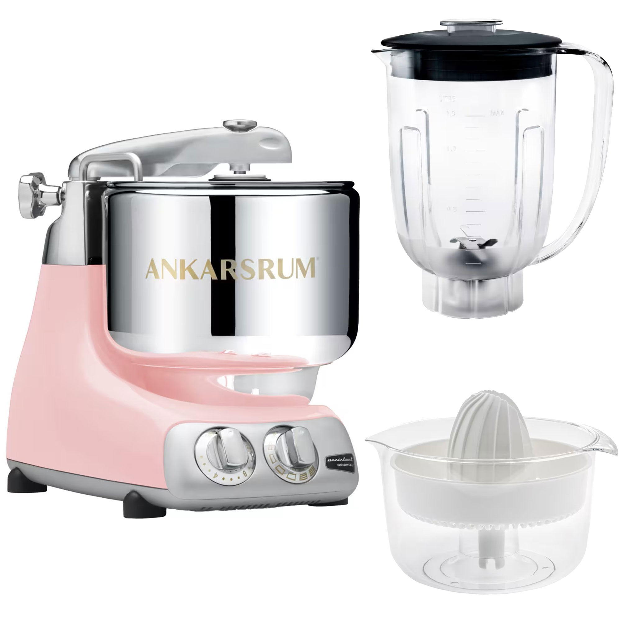 Ankarsrum Assistent AKM6230 + mixerkande & citruspresser, cloudy pink