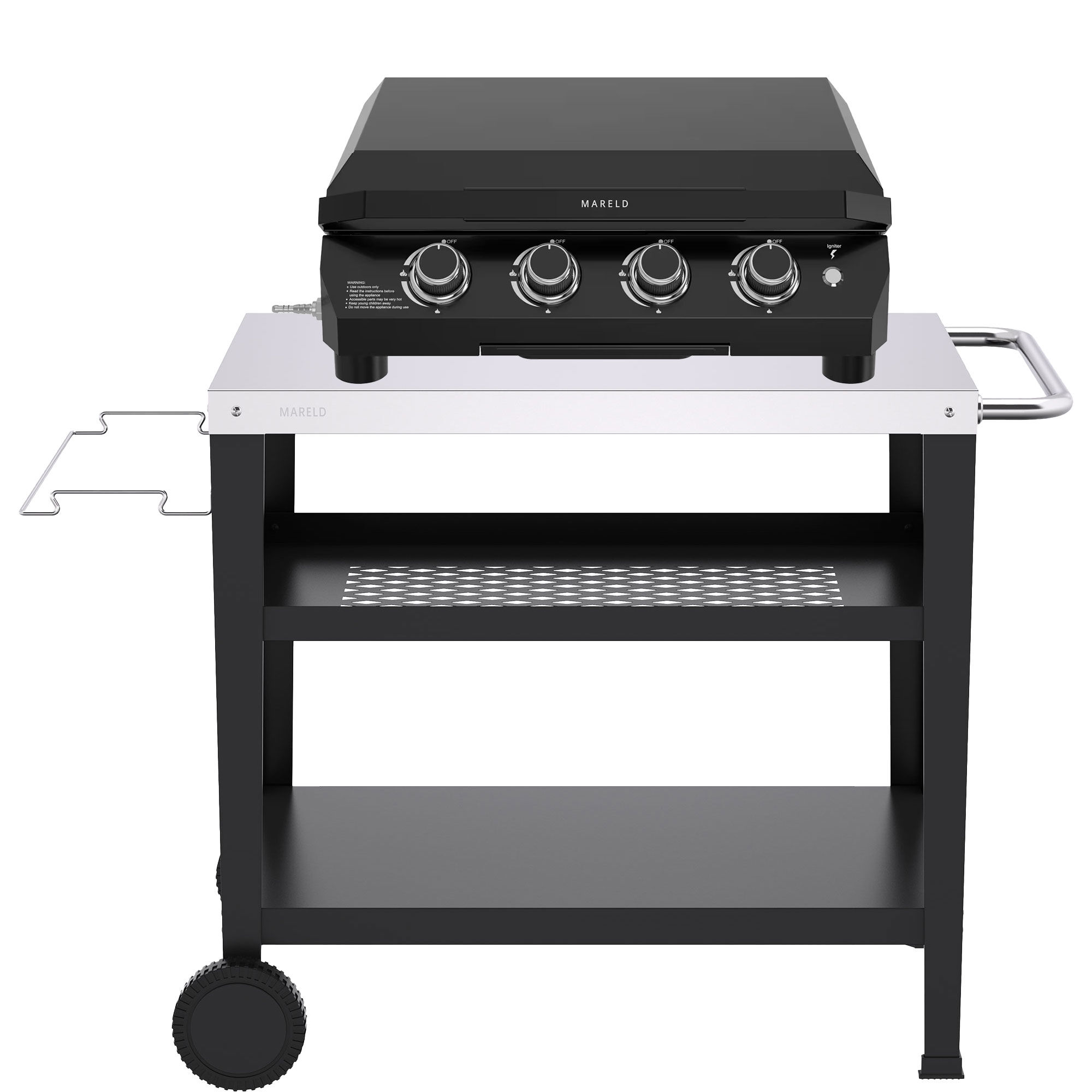 Mareld 4-brænder grillplade med vogn