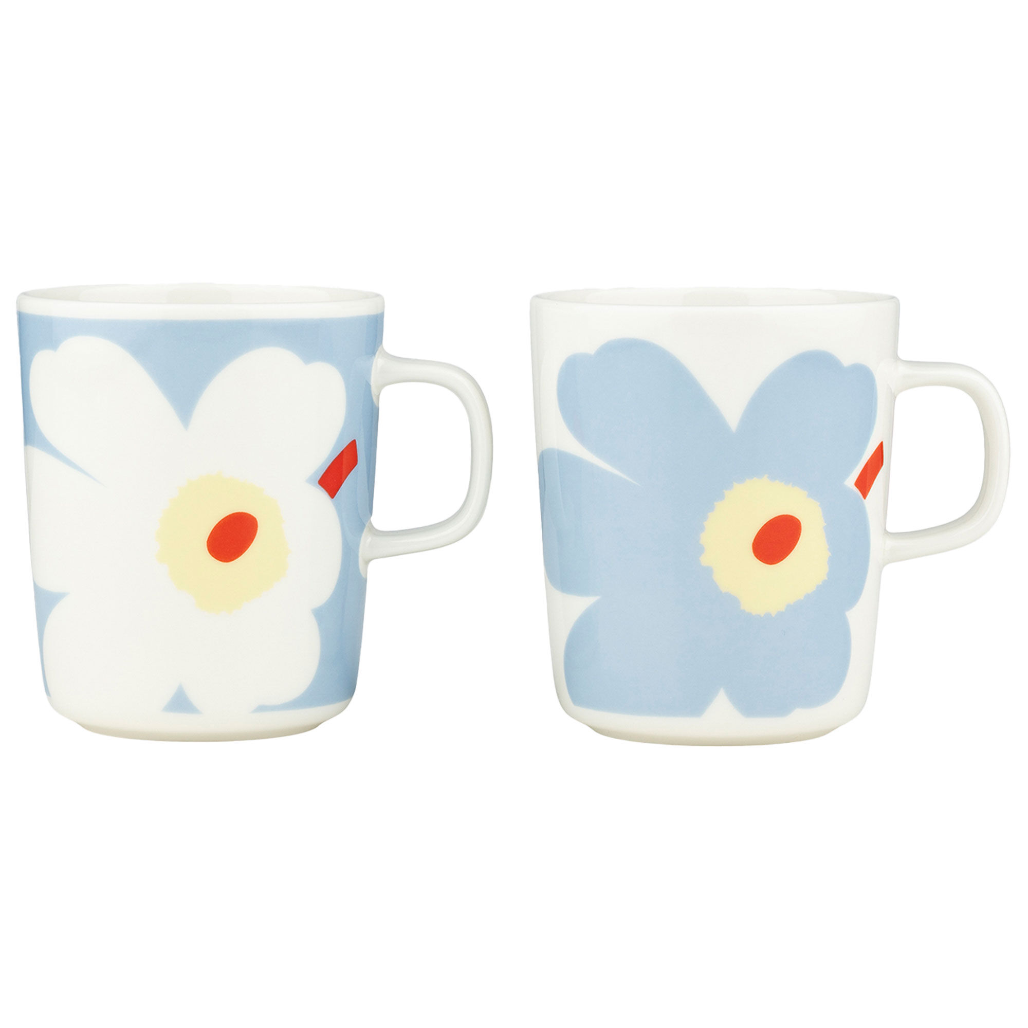 Marimekko Juhla Unikko krus 2,5 dl 2-pak, hvid/lyseblå/sand/orangerød
