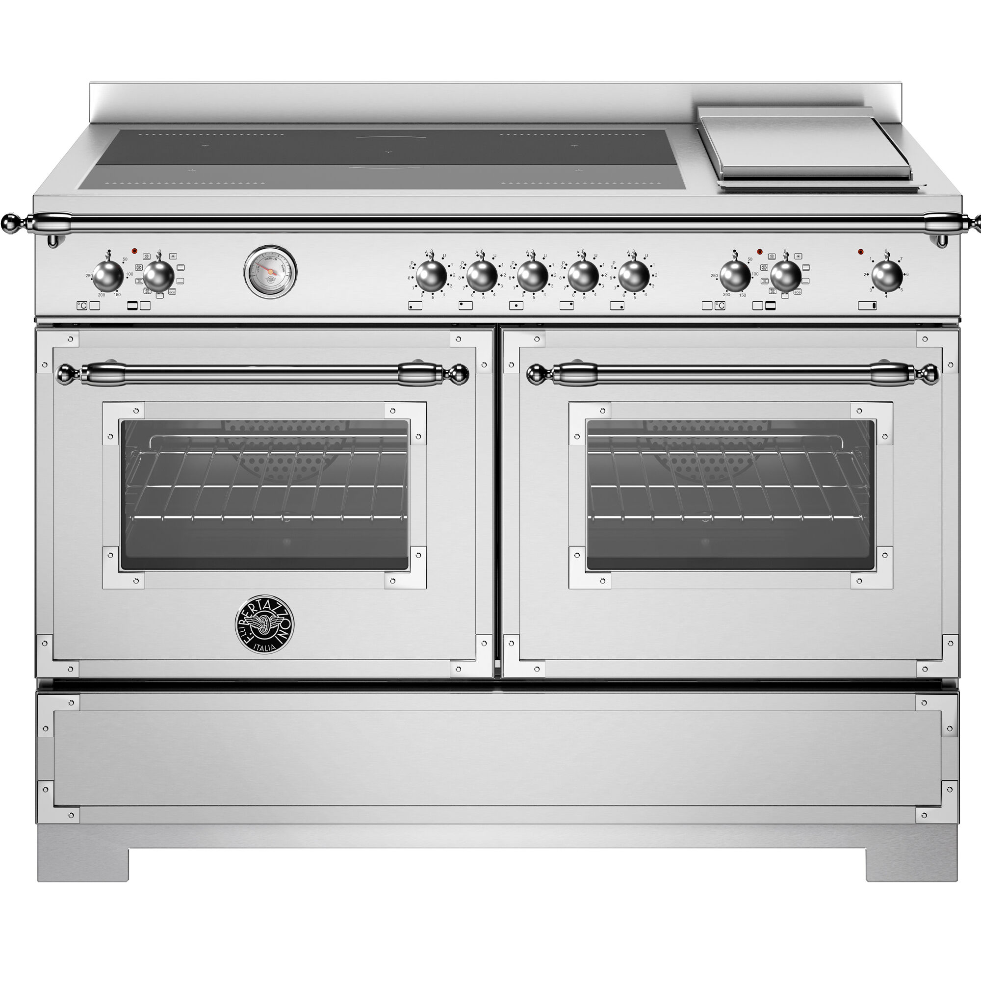 Bertazzoni HER125I2EXT2 Heritage induktionskomfur 120 cm med 5 zoner, elektrisk stegebord og 2 ovne, rustfrit stål