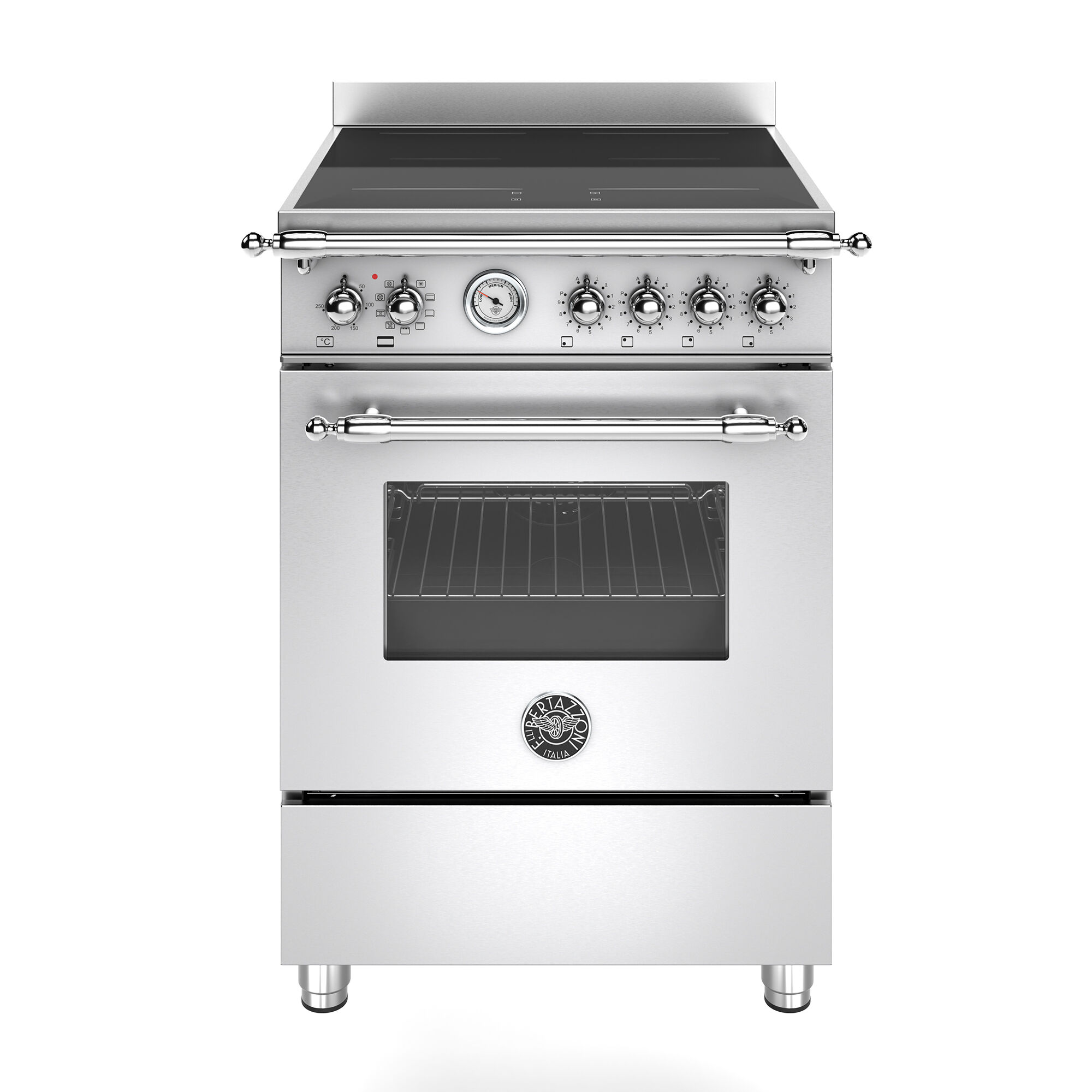 Bertazzoni Heritage HER64I1EXC2 induktionskomfur, 60 cm med 4 zoner og 1 ovn, rustfrit stål