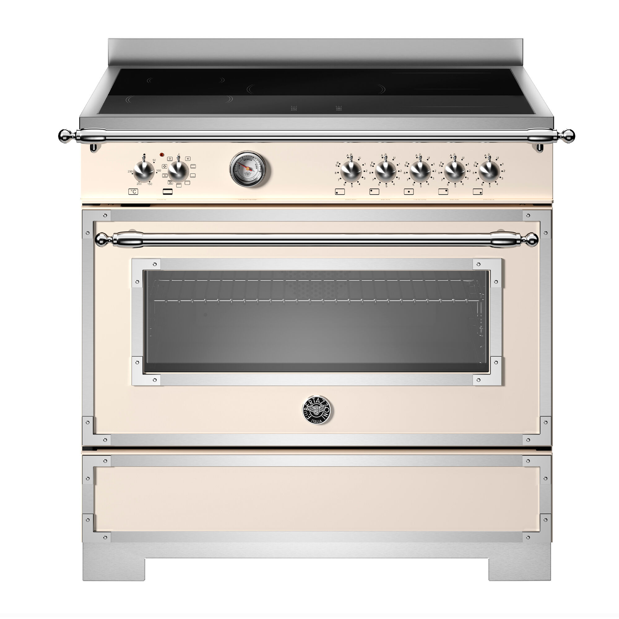 Bertazzoni HER95I1EAVT2 Heritage induktionskomfur 90 cm med 5 zoner og 1 ovn, elfenbenshvid